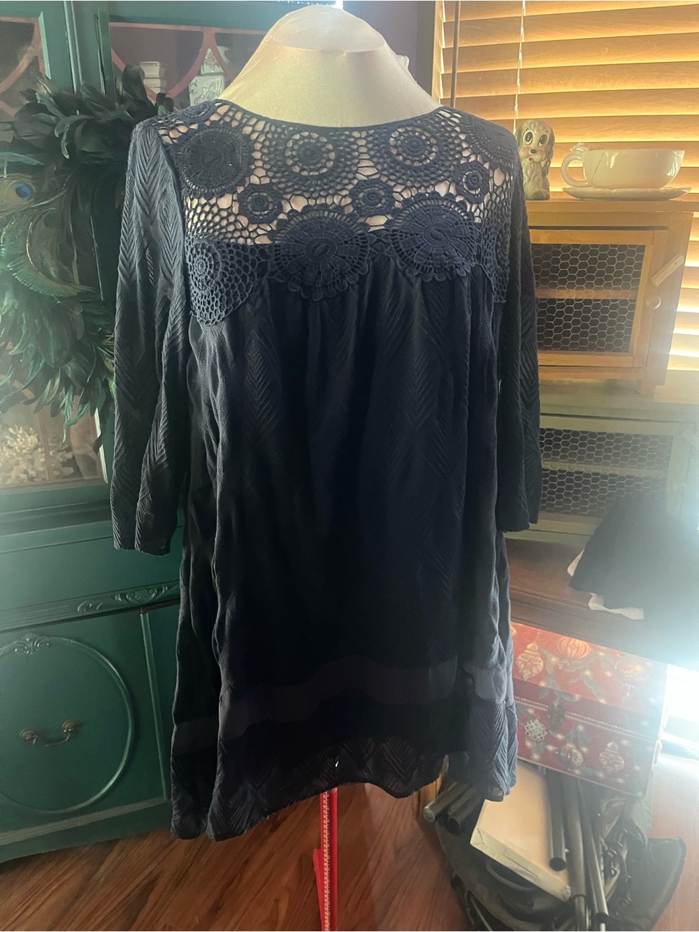 Anthropologie Holding Horses Navy Crochet Yoke Tunic dress large